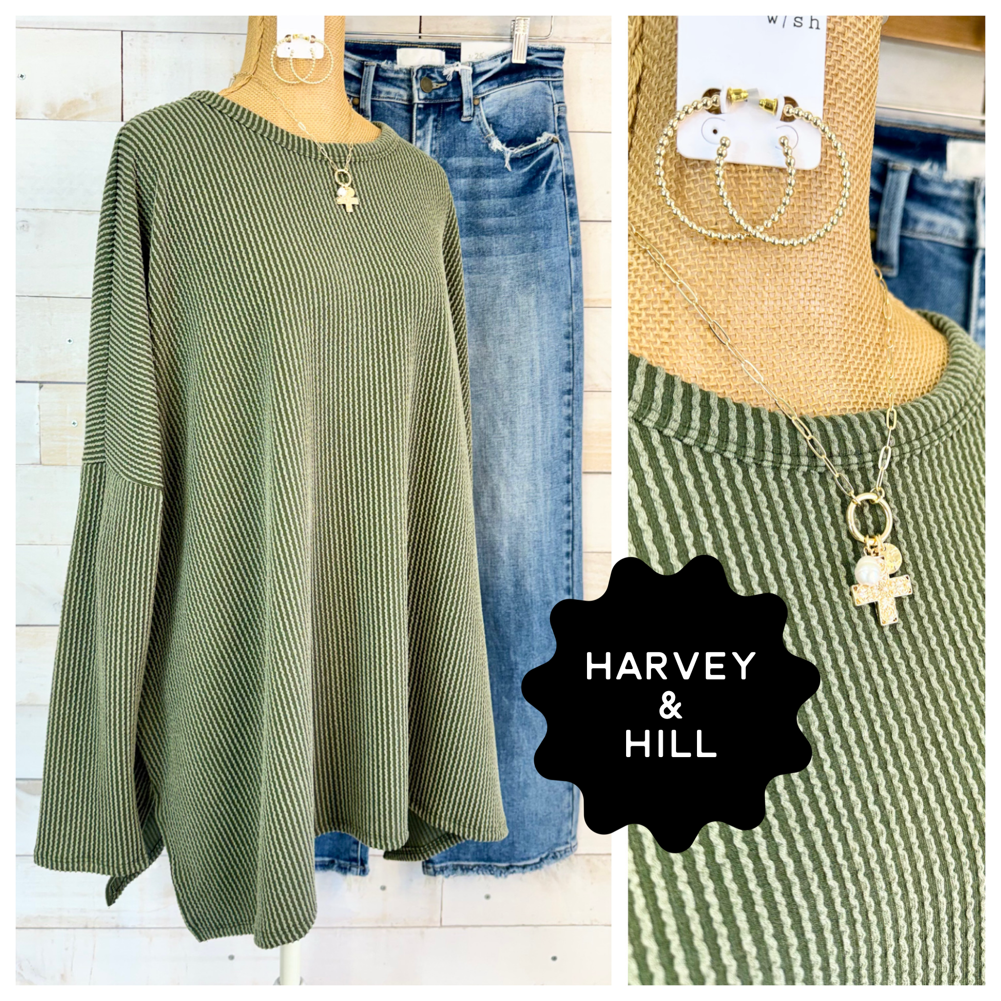 Malone Boxy Long Sleeve Wave Rib Tunic Tops