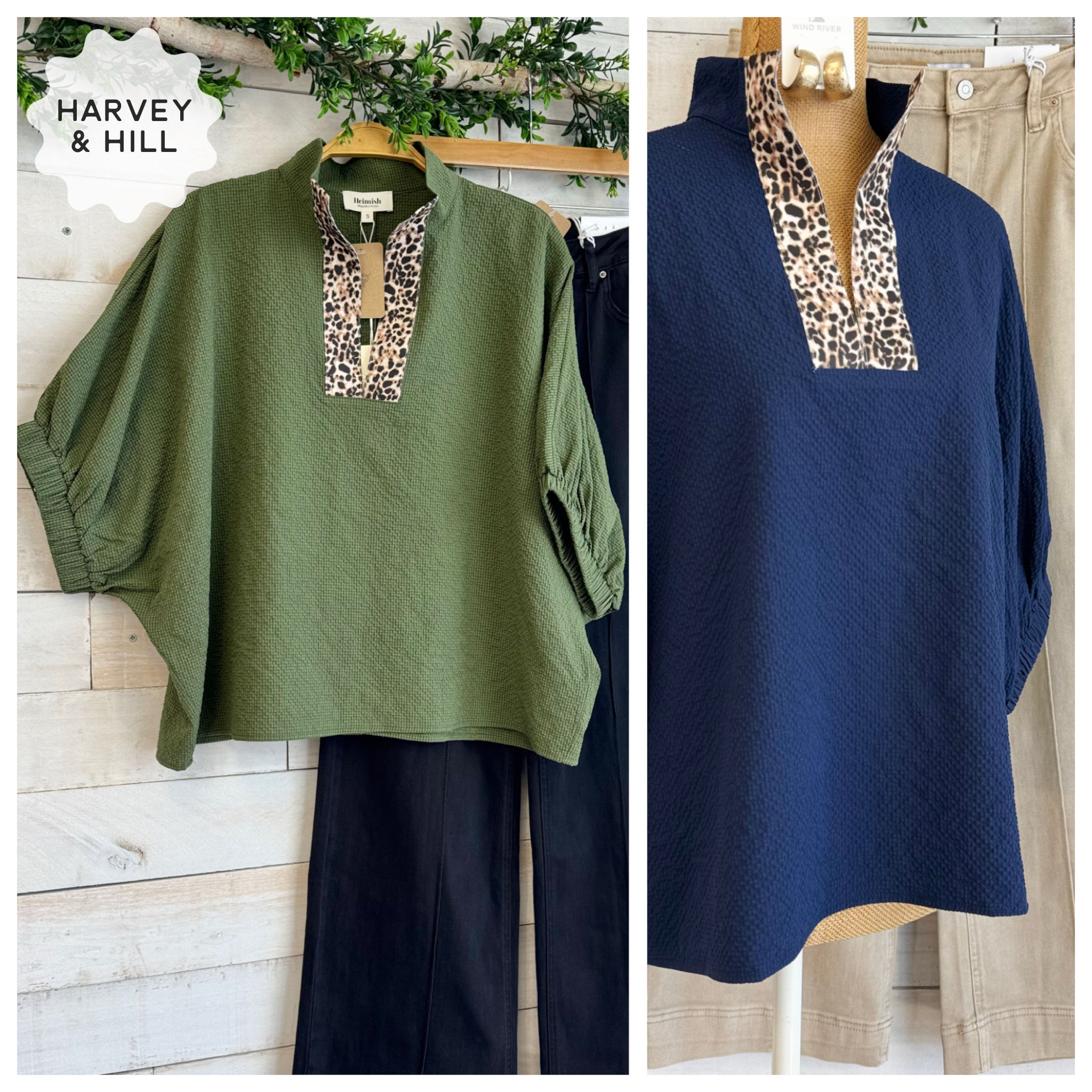 Leopard Collar Dolman Sleeve Tops