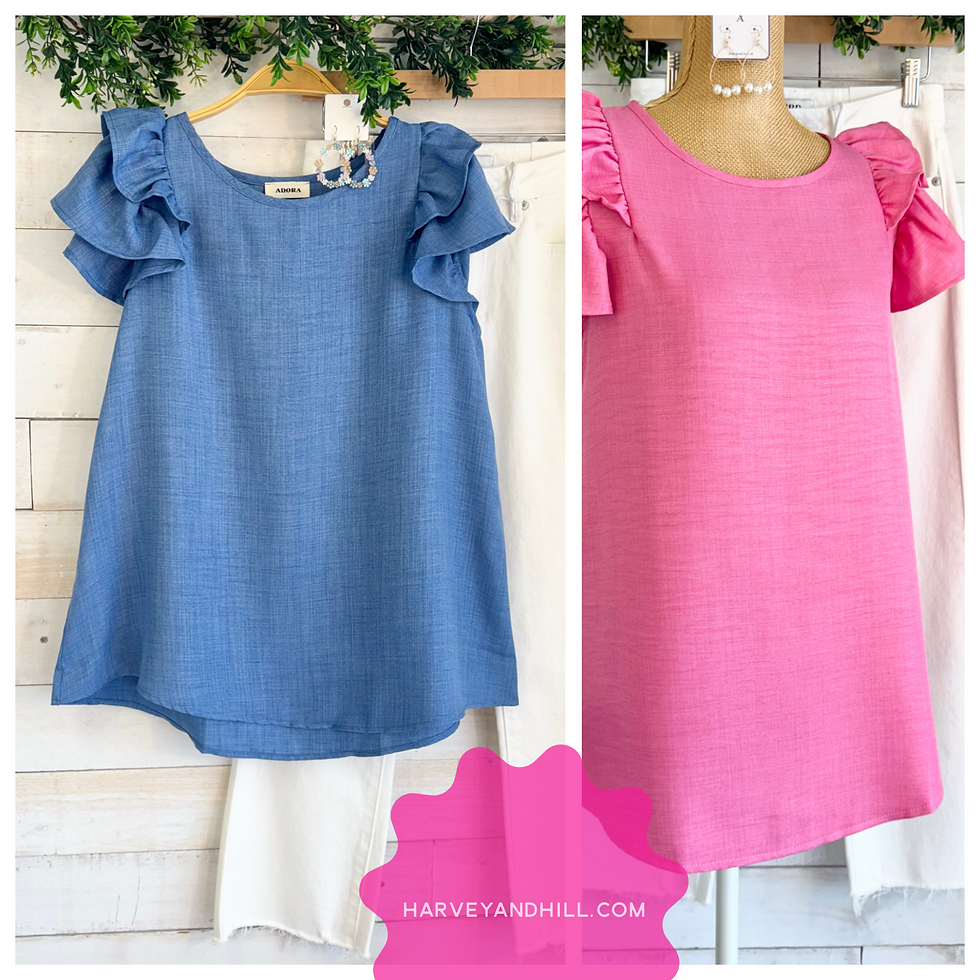 Maddie Linen Textured Flowy Ruffle Shoulder Top