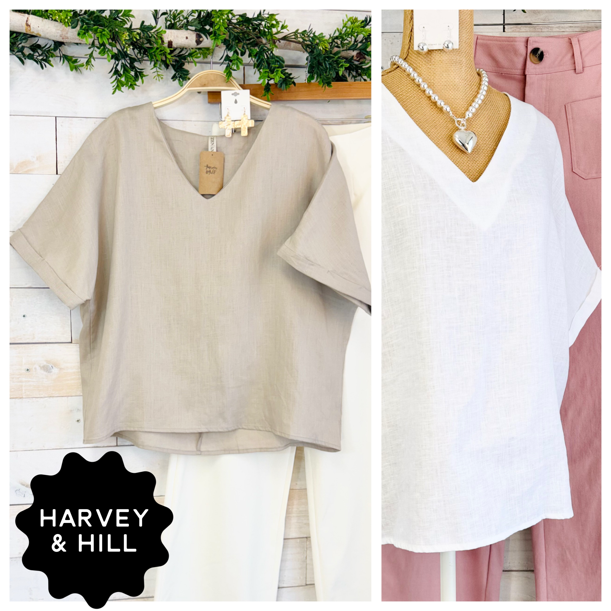 Linen V-Neck Boxy Short Sleeve Top