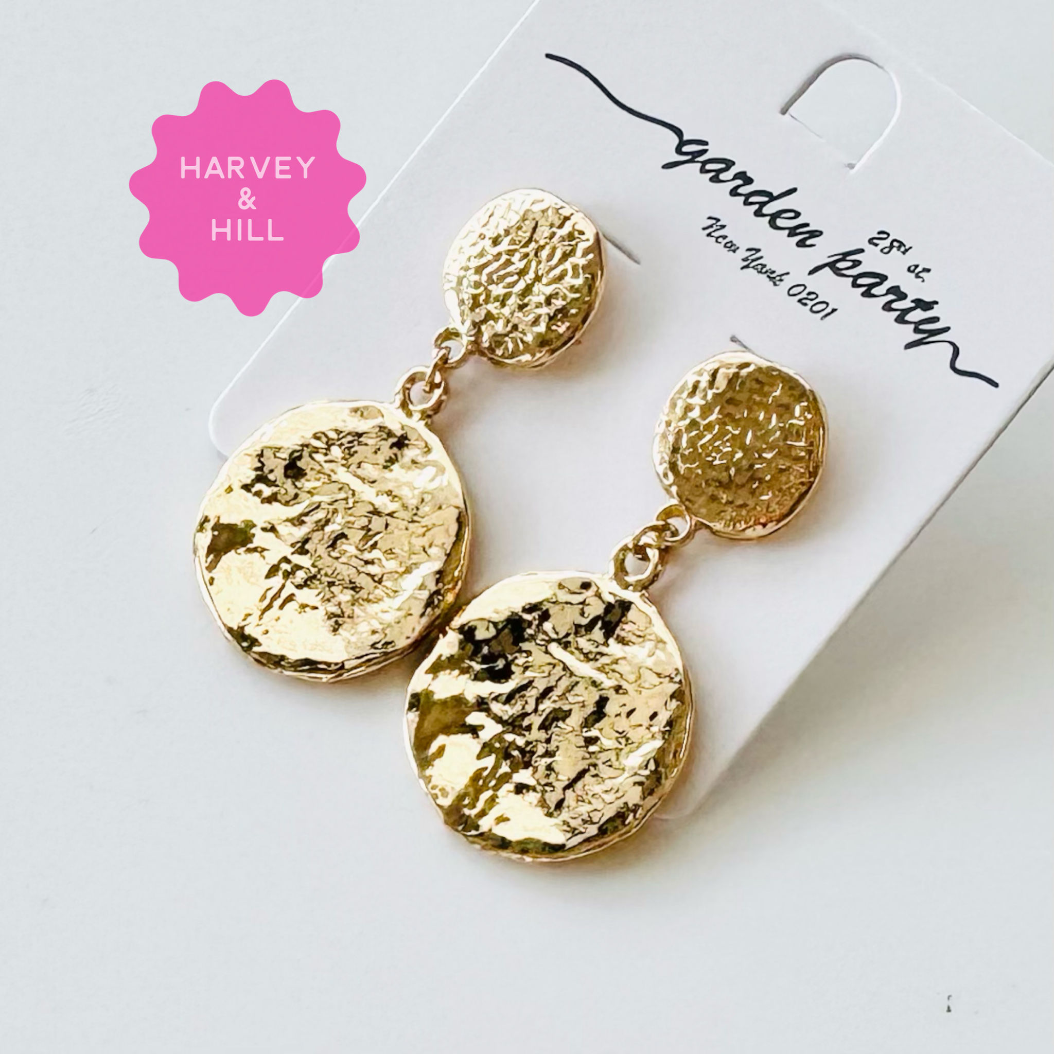 Gold Hammered Texture Coin Dangle Earrings