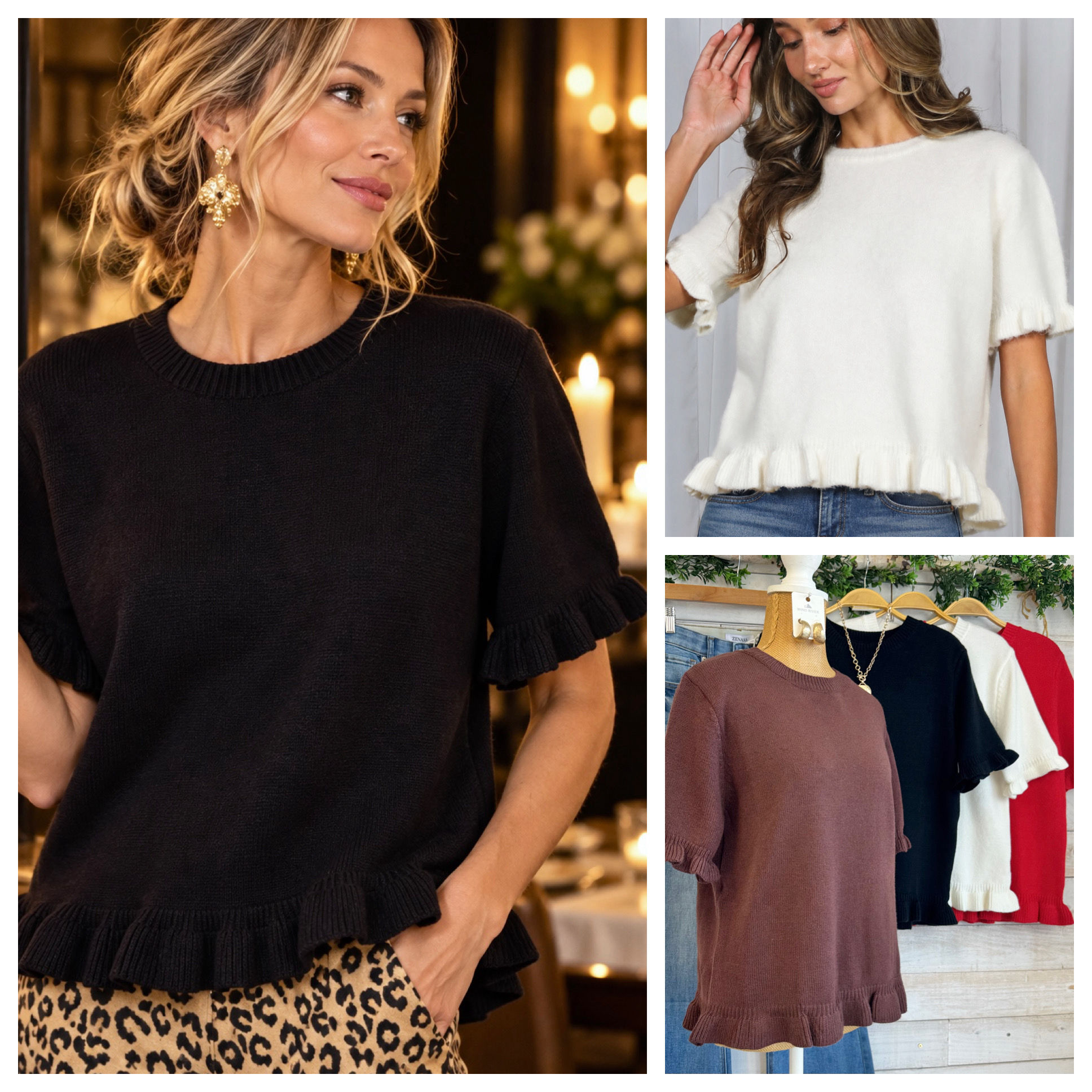 Luxe Short Sleeve Ruffle Trim Dressy Sweater