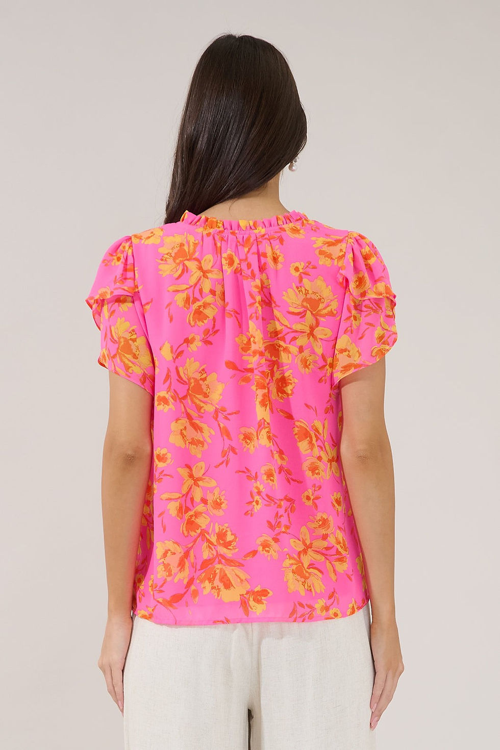 Thumbnail: Harlow Bubblegum Pink and Tangerine Floral Top