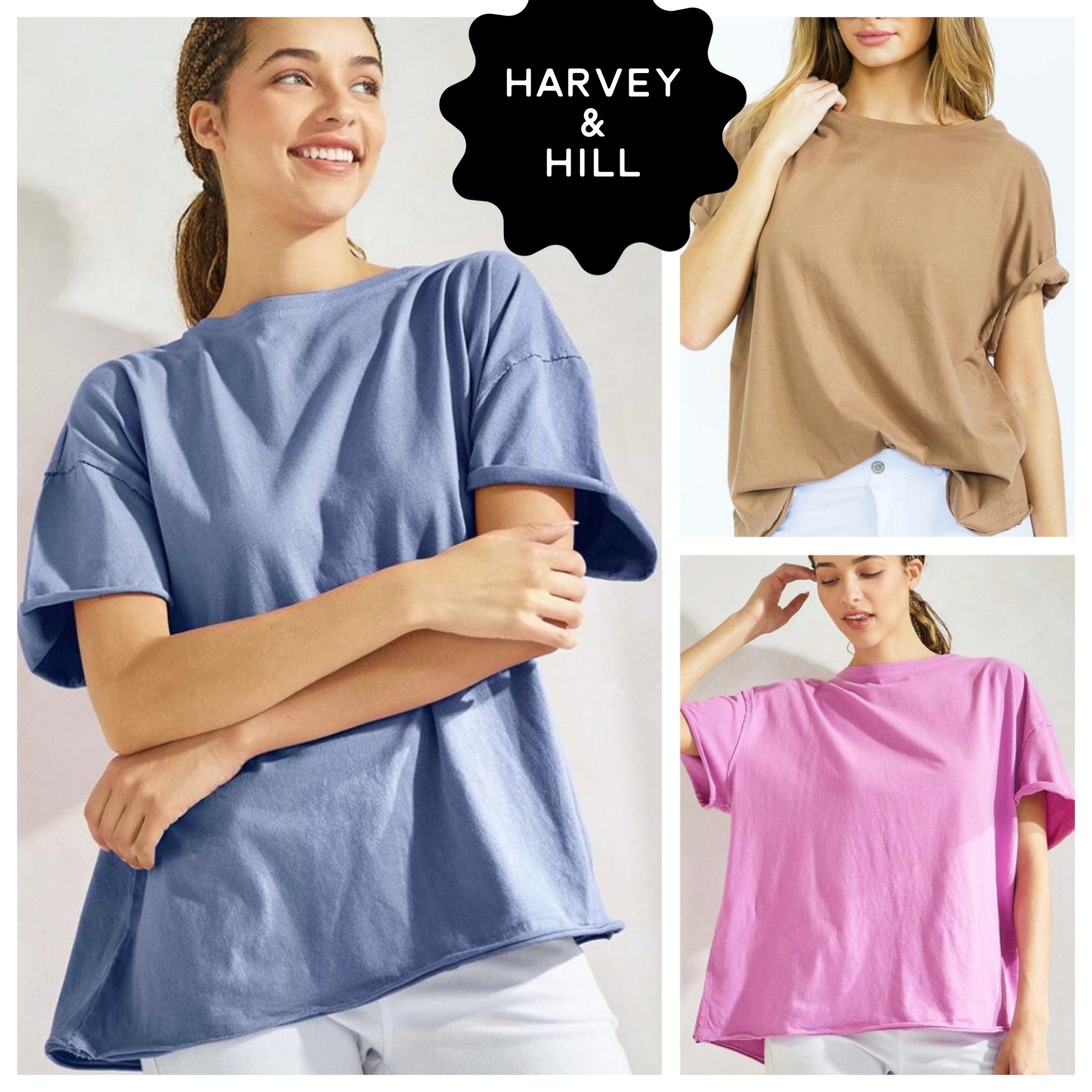 Loose Fit Rolled Edge Cotton Tees