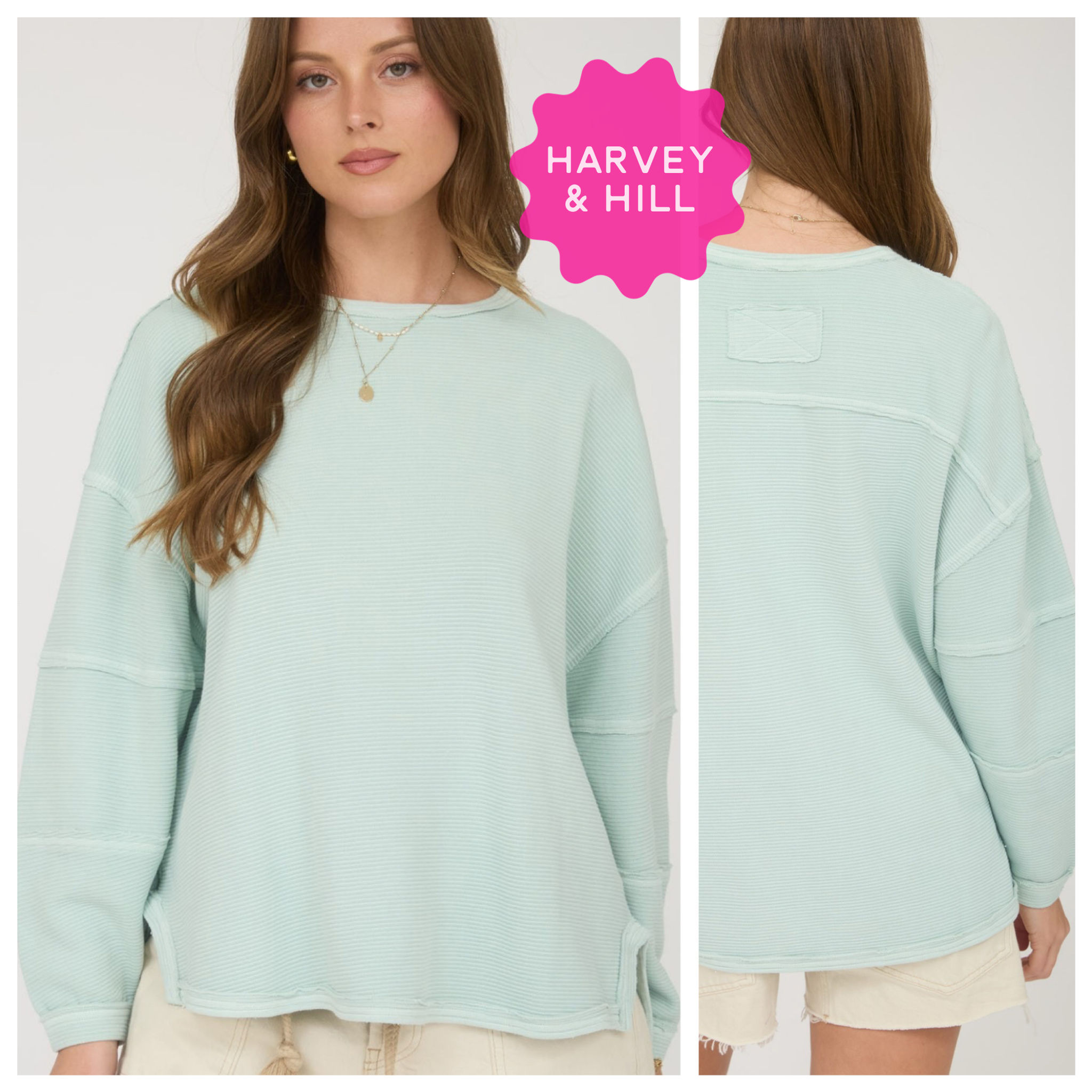 Split Hem Long Sleeve Knit Sweatshirt Tops