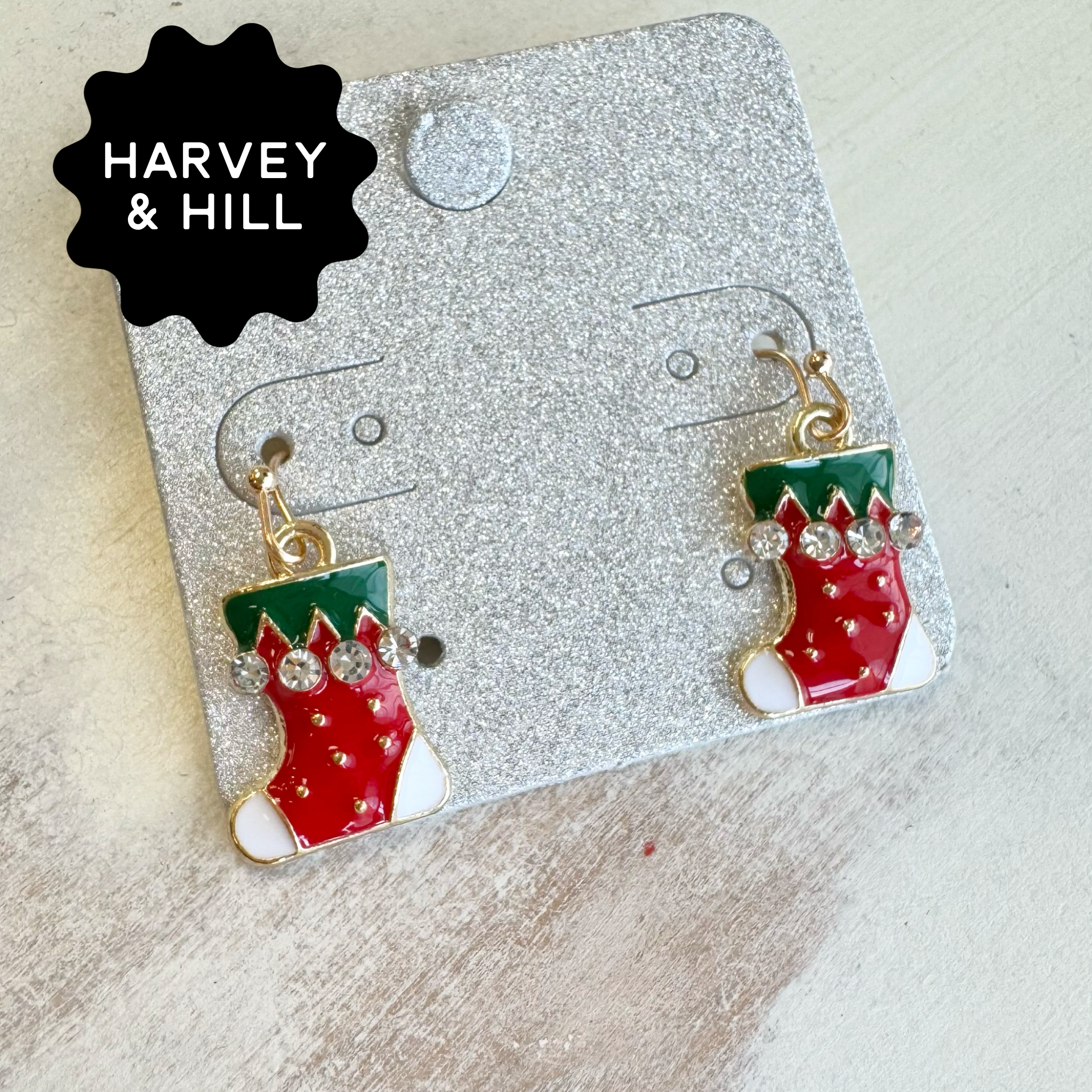 Sparkly Crystal Embellished Christmas Stocking Earrings