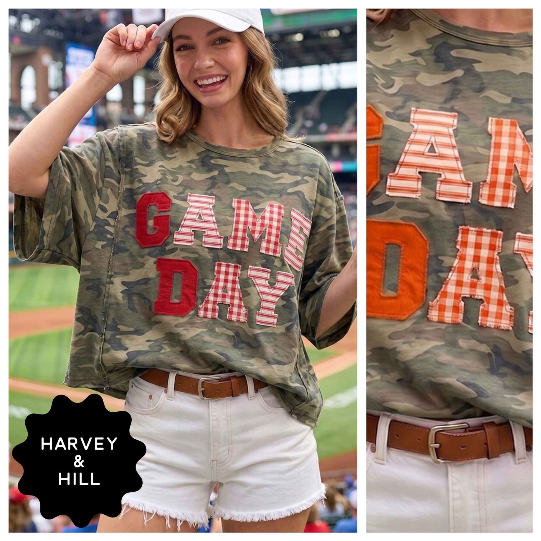 Camo Short Sleeve Game Day Applique Tops