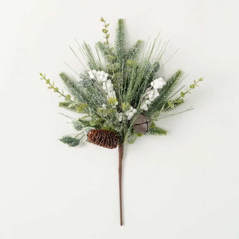 18" Artificial Mixed Pine Berry Christmas Pick, Green-White