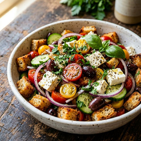 Heirloom Tomato & Feta Salad with Herb Garlic Croutons
