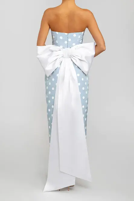 Over The Moon
Emily Polka Dot Silk Faille Midi Dress with Detachable Bow