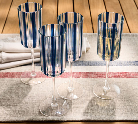 Montauk Stripe Outdoor Champagne Flutes - Set of 4