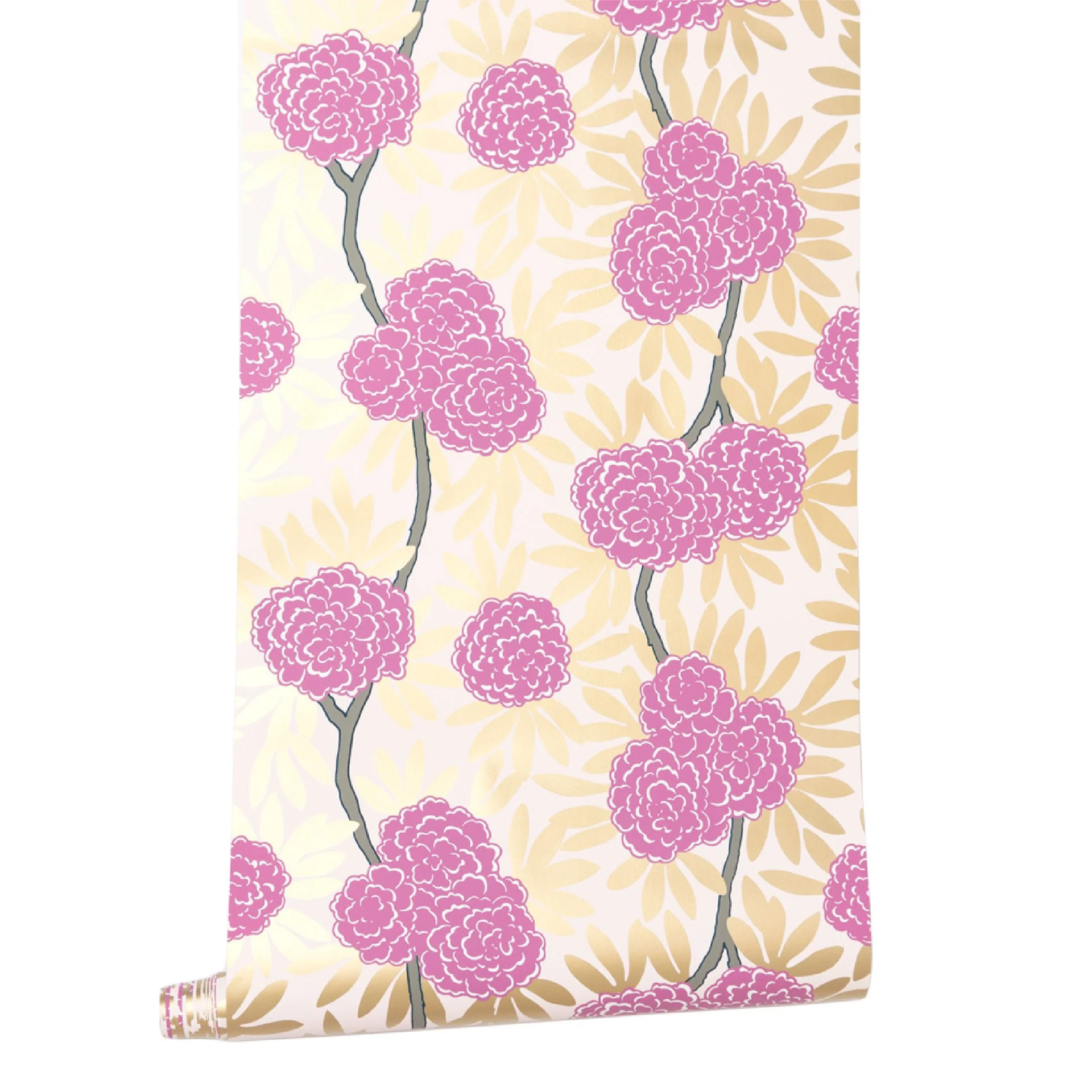 Gold Fleur Chinoise Berry on Blush Wallpaper
