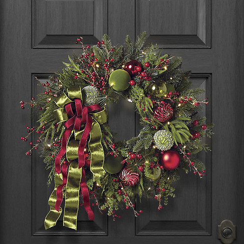Christmas Morning Greenery Collection green and red christmas wreath holiday decor