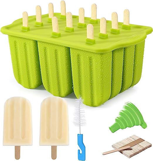 Popsicle Molds 12 Pieces Silicone Ice Pop Molds BPA Free Reusable Popsicle Mold Easy Release Ice Pop Maker with 50 Pcs Sticks Cleaning Brush and Funnel