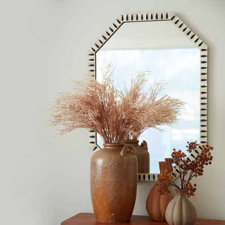 Bindi Octagonal White And Black Bone Wall Mirror