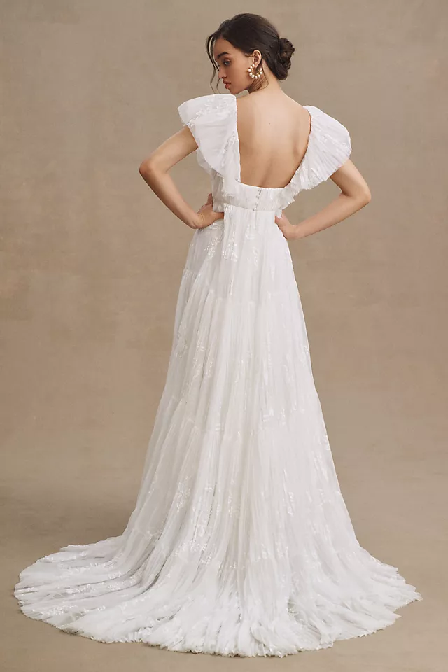 BHLDN Valentina V-Neck Flutter-Sleeve Empire-Waist wedding gown