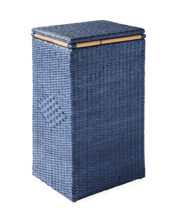 Sunwashed Riviera Hamper
We took the iconic look of our Sunwashed Riviera Collection to give the laundry room a new spin. Using the same rattan weave, we kicked things up a notch with brass and leather detailing on the hinged lid. Comes with a removable cotton lining for easy care and toting. We can safely say that laundry never looked so gooD, BLUE STORAGE HAMPER