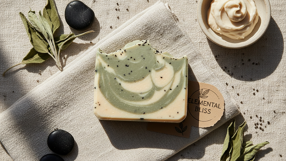 Close-up view of a handcrafted luxury soap bar with natural ingredients