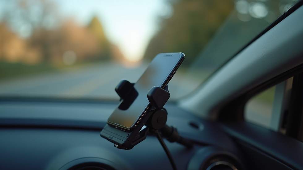 Eye-level view of a smartphone mounted on a car holder