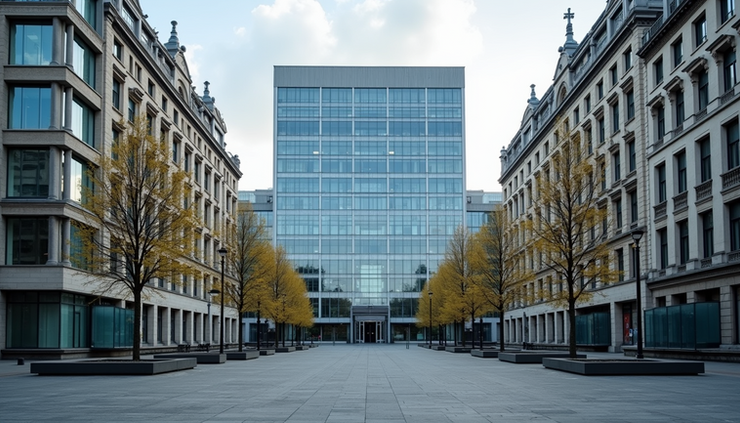 Vista frontal de prédio da Comissão Europeia em Bruxelas