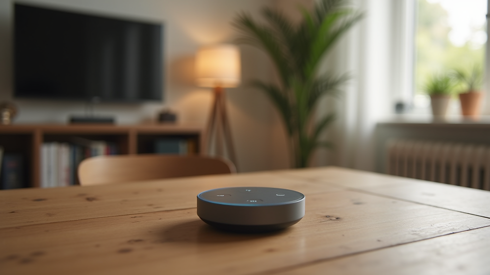 Close-up view of a smart home device on a wooden table