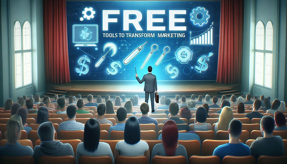 una persona mostrando herramientas gratuitas para transformar el marketing a mas personas en un auditorio