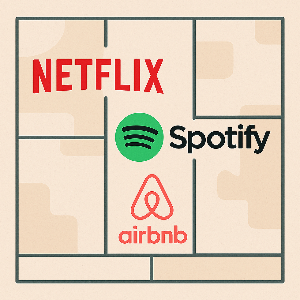 Logos de Netflix, Spotify y Airbnb como ejemplos de aplicación del Model Business Canvas.