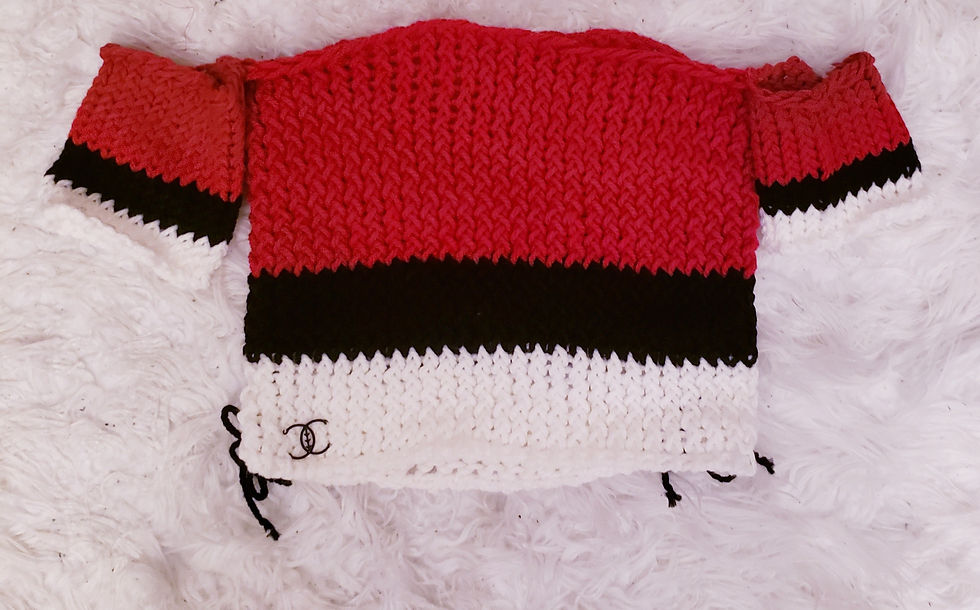 Thumbnail: Hand Knit Red Black Crop Top & Braided Headband Set