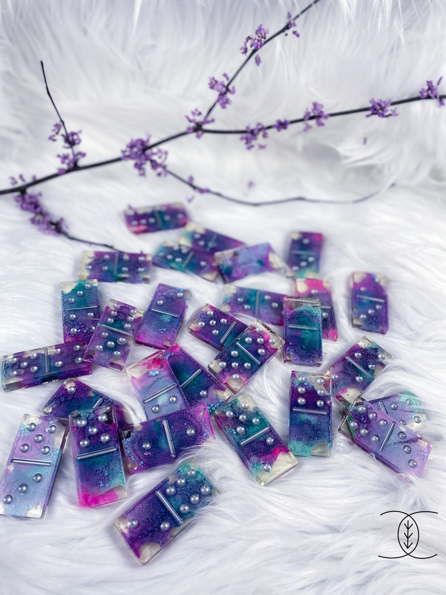 Set of Pink Resin Petrified Dominoes