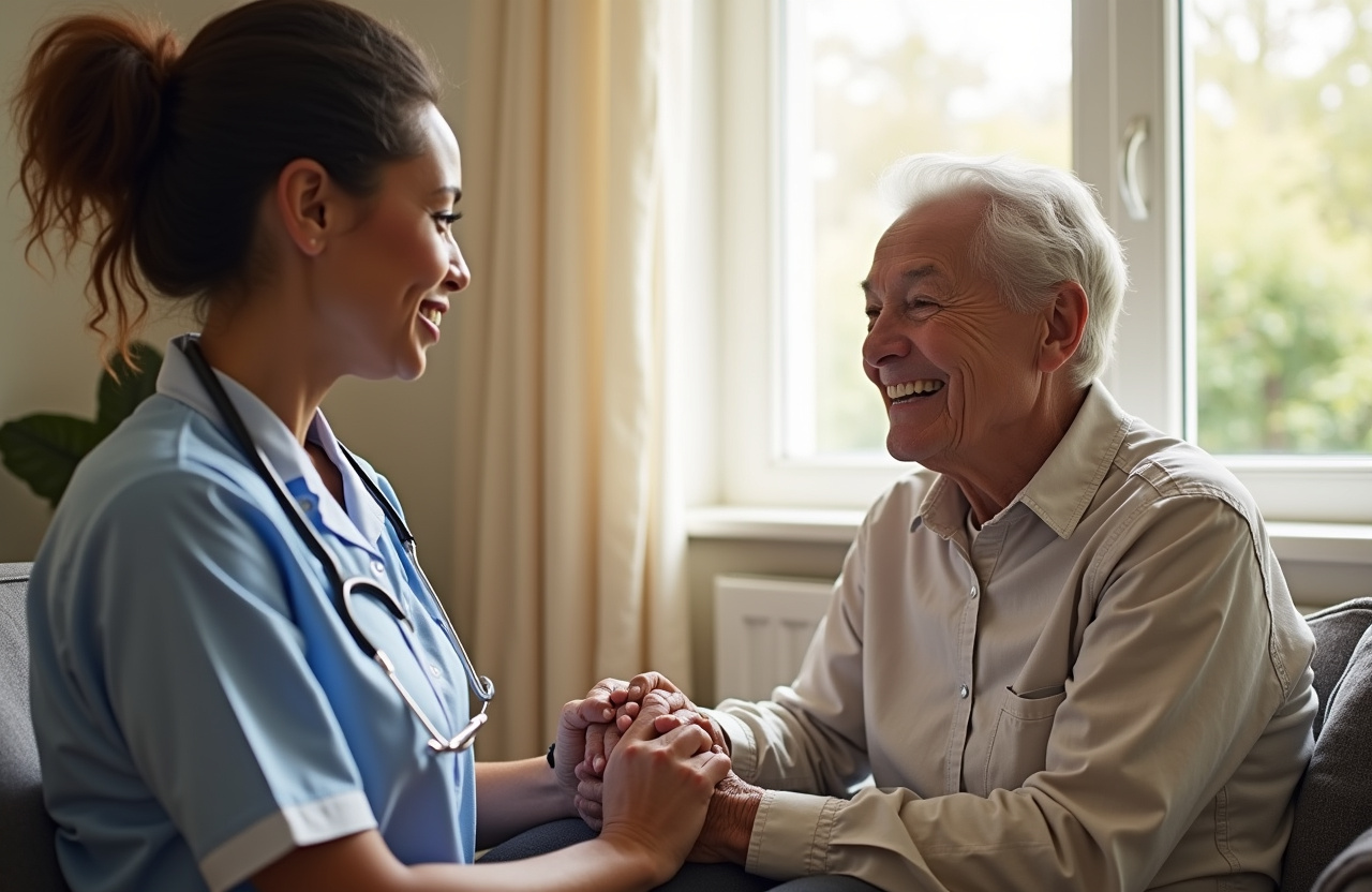 Caregiver and senior client sharing a warm moment