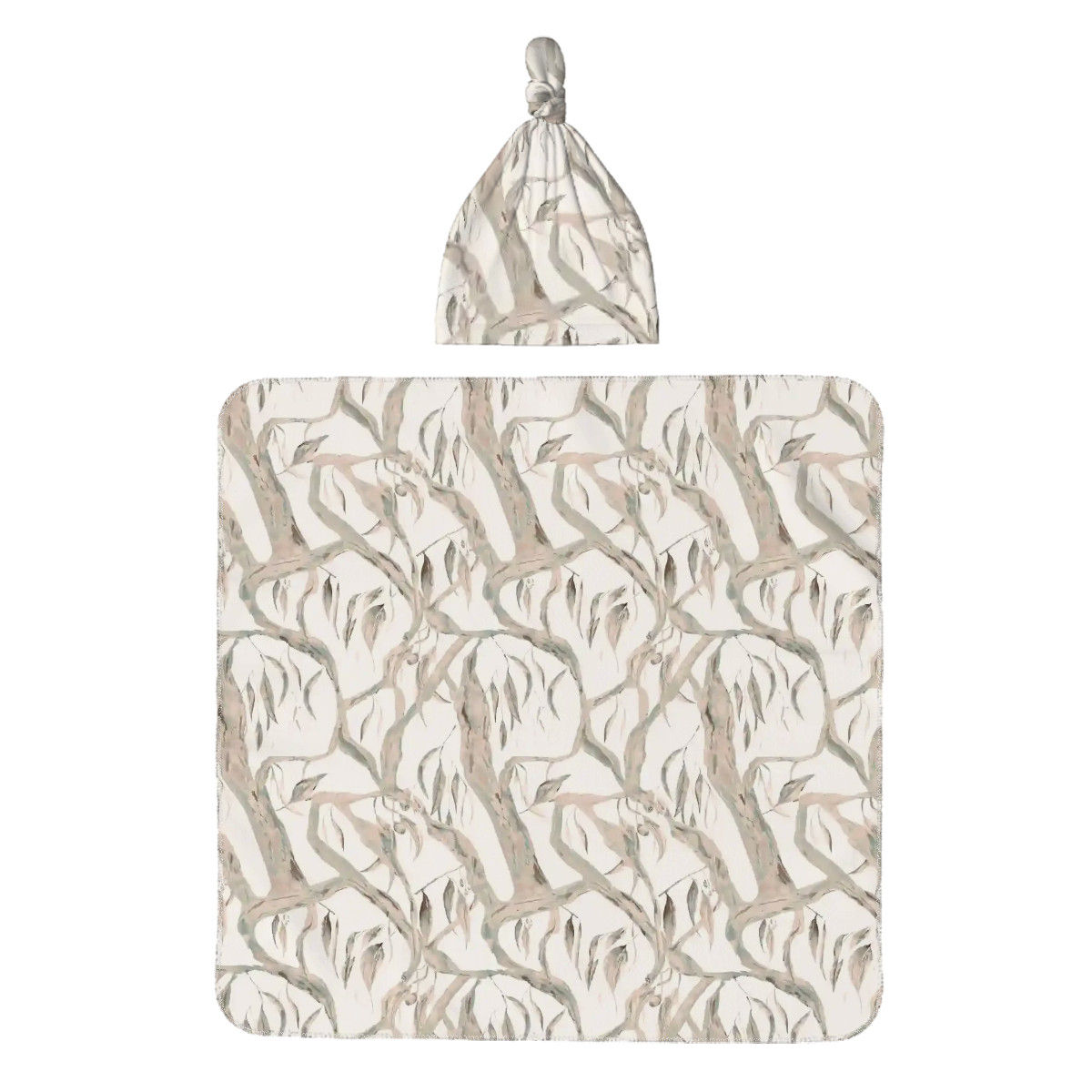 Gum Tree Maze Baby Swaddle Blanket & Beanie Hat Set | Brown