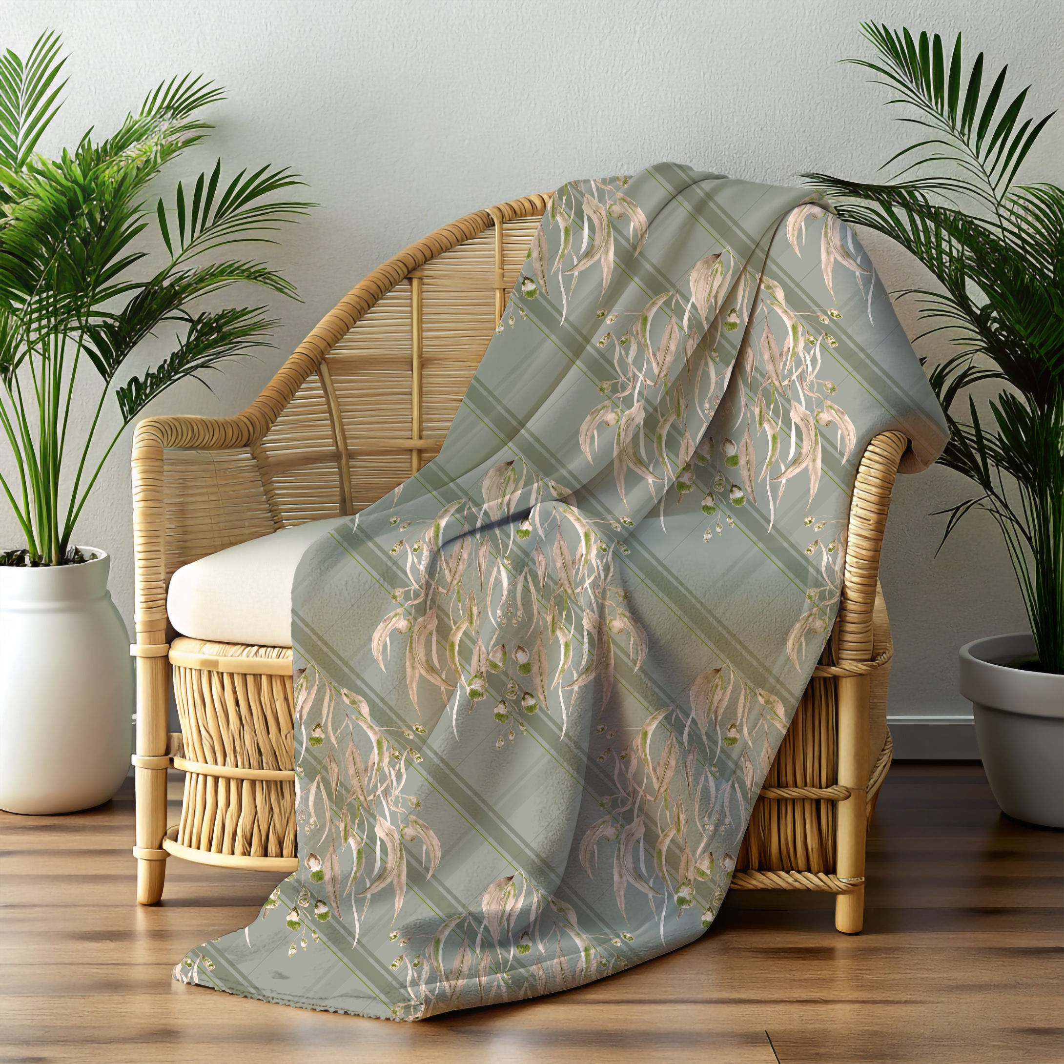 Gum Leaf Cheer Australian Design Throw Blanket | Green