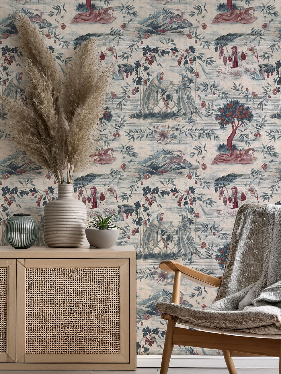 Thumbnail: Luxury toile de jouy wallpaper | Blue/Red