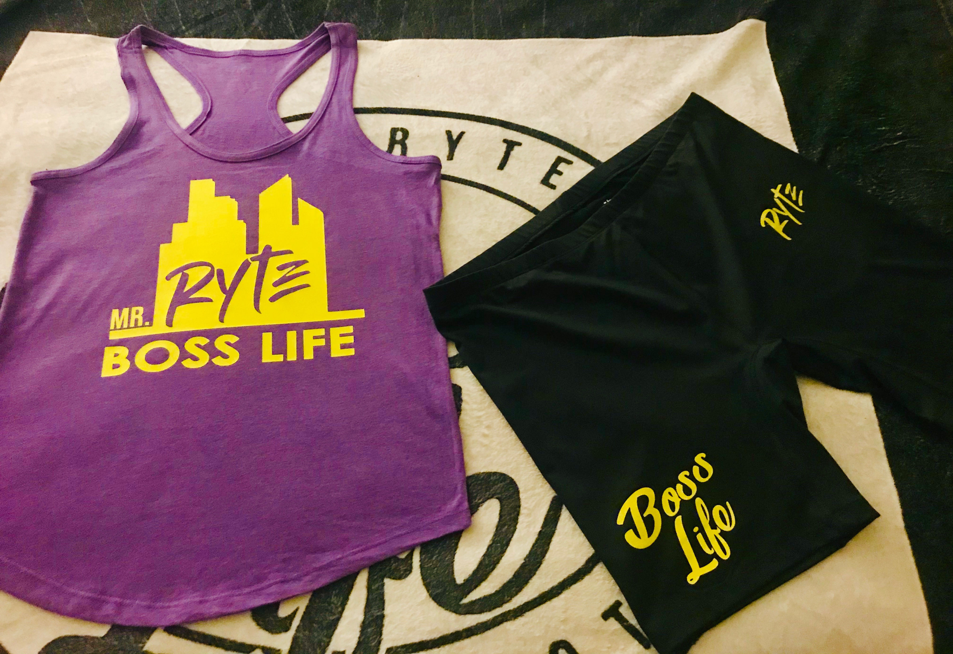 Women Purple and gold biker shorts Boss Life Set