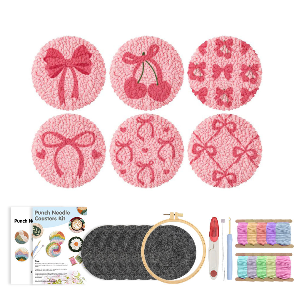 GATYZTORY Punch Needle Coaster Kit Bow: BREAST CANCER AWARENESS