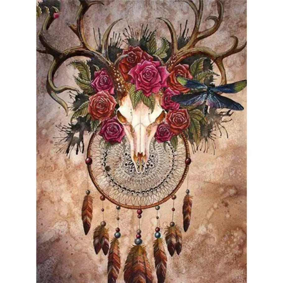 5D DIY Fantasy AB FD Resin Square Diamond Painting: Skull Dreamcatcher