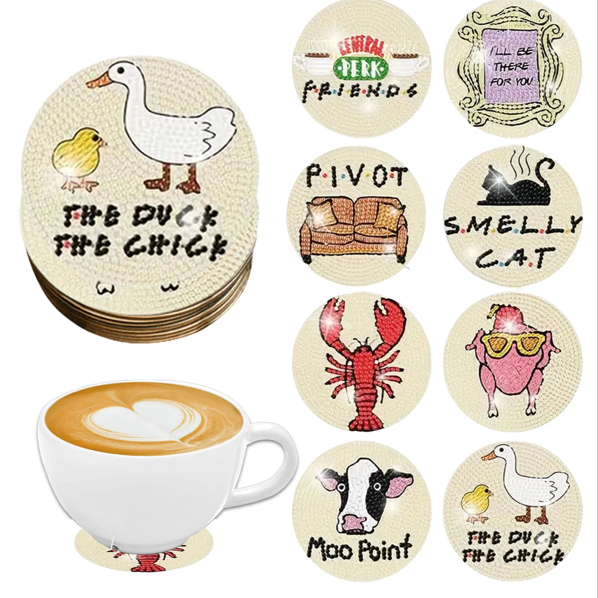 8 pieces DIY Diamond Painting Kit: Animal F.R.I.E.N.D.S. Design Coasters