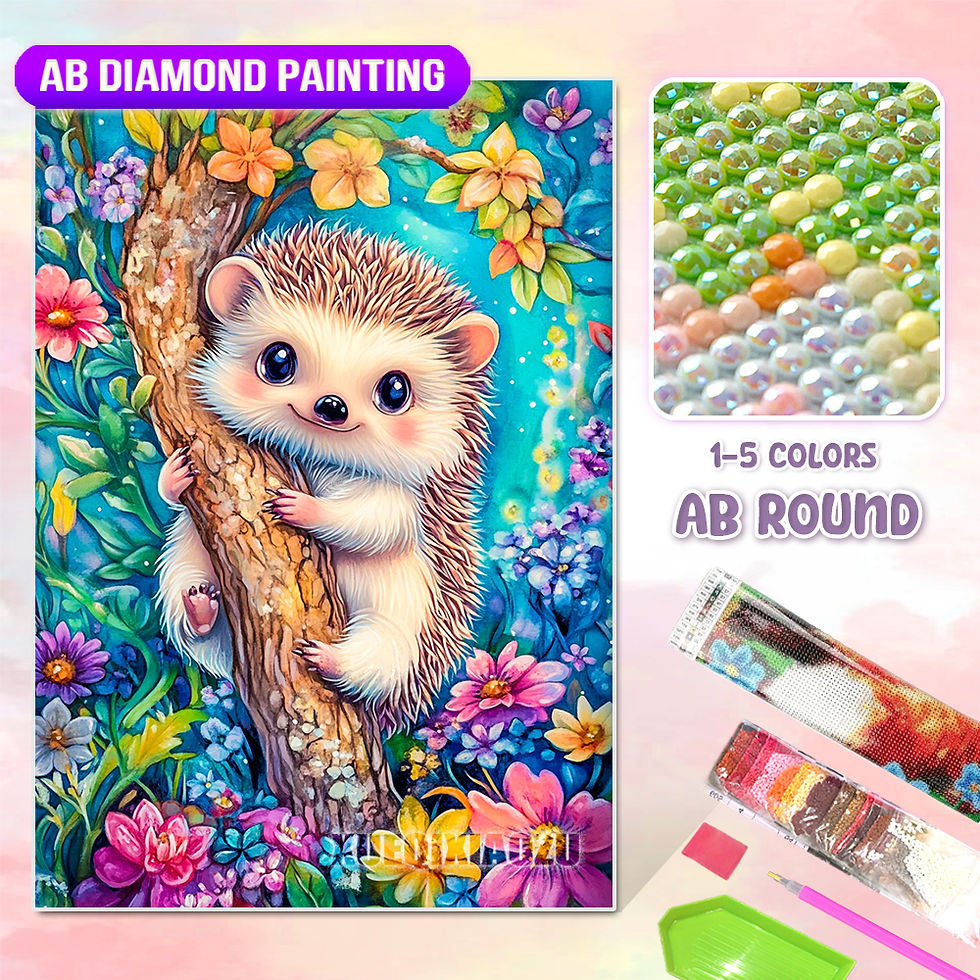 AB Diamond Painting Hedgehog in Flowers Kit Cute