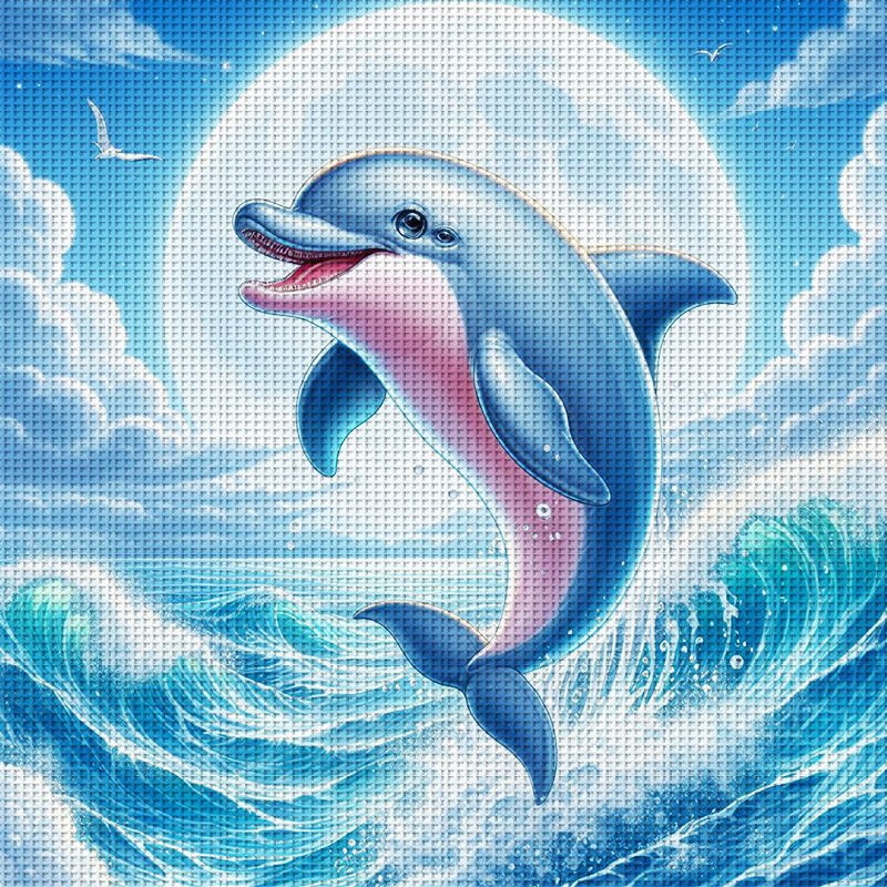Moon-Jumping Dolphin Cross Stitch Kit DIY 11CT