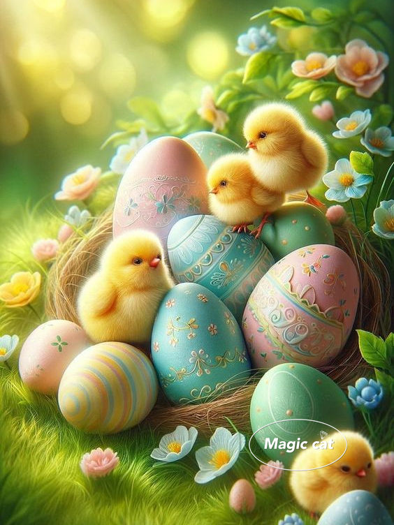 5D Diamond Painting Cute Chicks with Easter Eggs