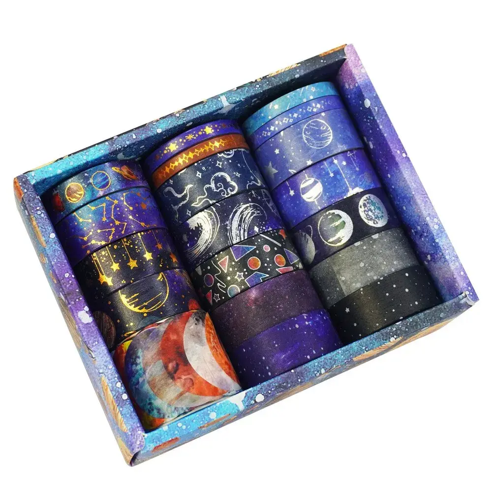 Starry Sky Themed Washi Tape Set with 19 Rolls for Decorative Material Stickers