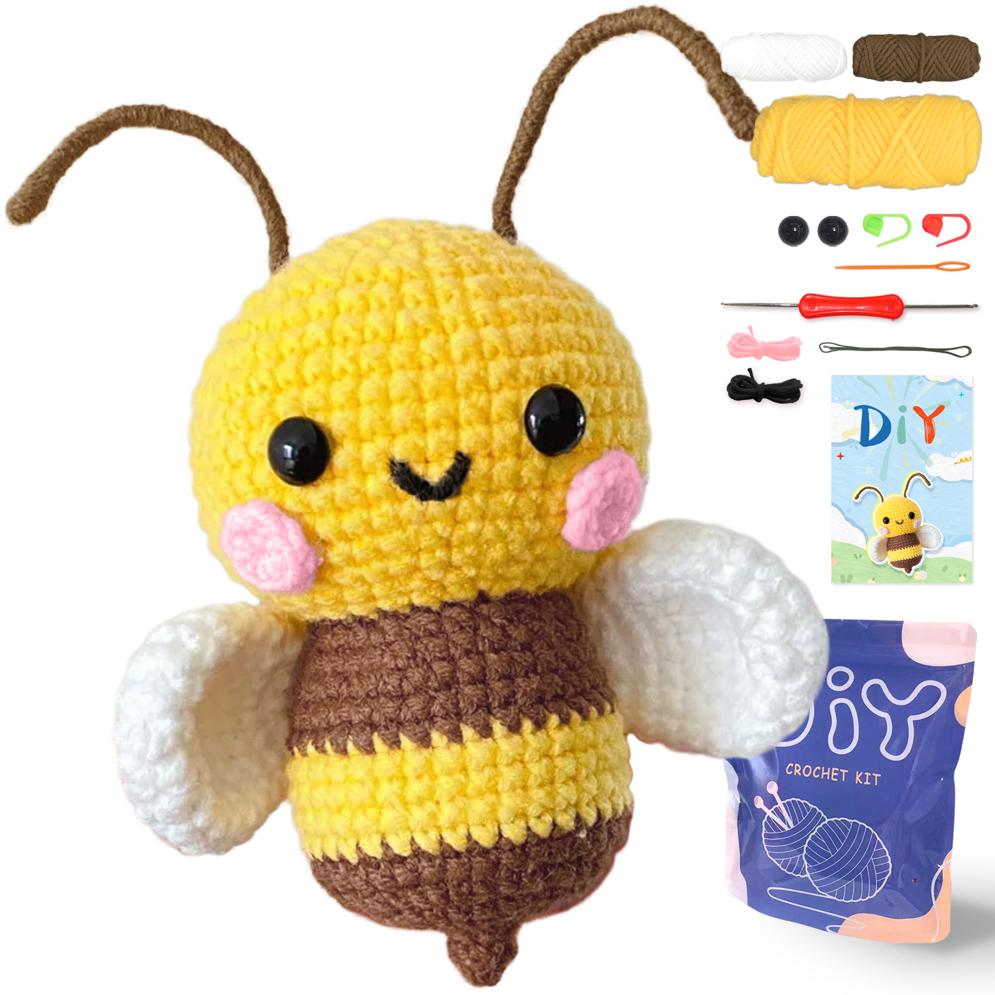 YAMAXIN DIY Crochet Kit for Beginners Easy Craft Tool Set with Small Bee Themed