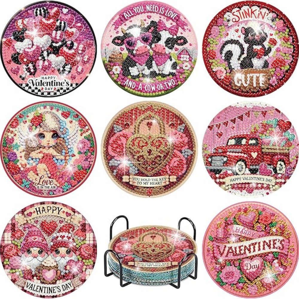 8 pieces/set of diamond painted coasters set Valentine's Day patterned coasters