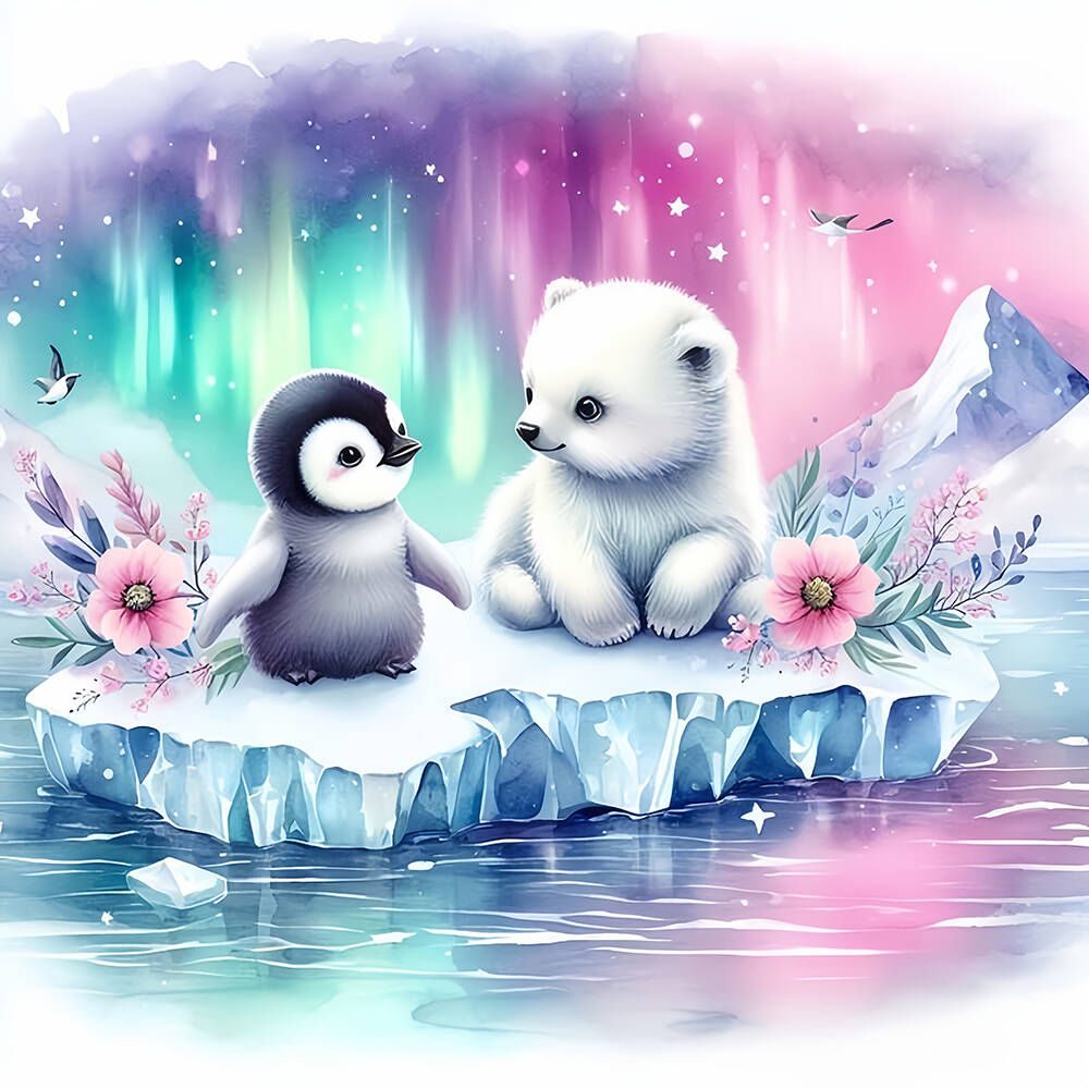 EverShine 5D DIY Diamond Painting: Penguin Floating with Polar Bear