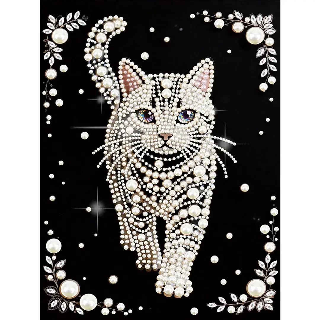 DIY Half Pearl Water Diamond Cat Pattern Diamond Painting Set (Adult Version)