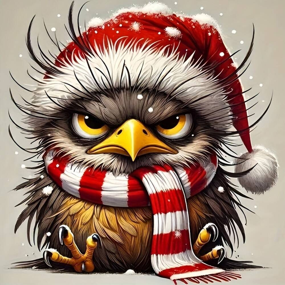 EverShine DIY 5D Diamond Painting Grumpy Eagle wearing a Christmas Hat