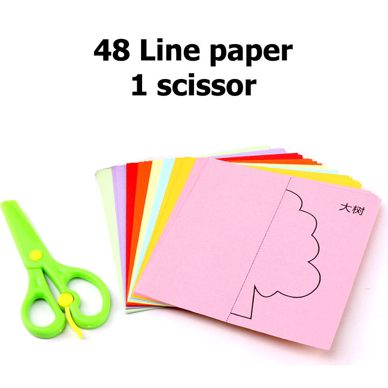 48pcs/set Kids cartoon colour paper folding and cutting for children