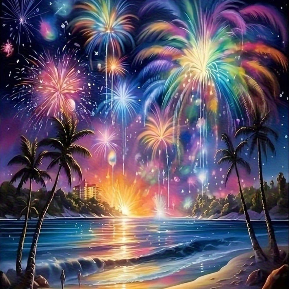 EverShine DIY 5D Diamond Painting: Fireworks On The Beach
