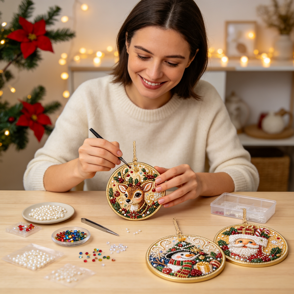 Thumbnail: 6pcsor 12pcs DIY Diamond & Pearl Art Painting Christmas Ornaments Kit