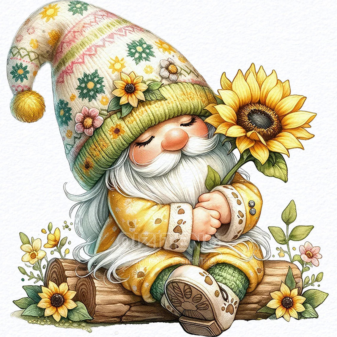 5D DIY Diamond Painting Cartoon Gnome with Sunflowers